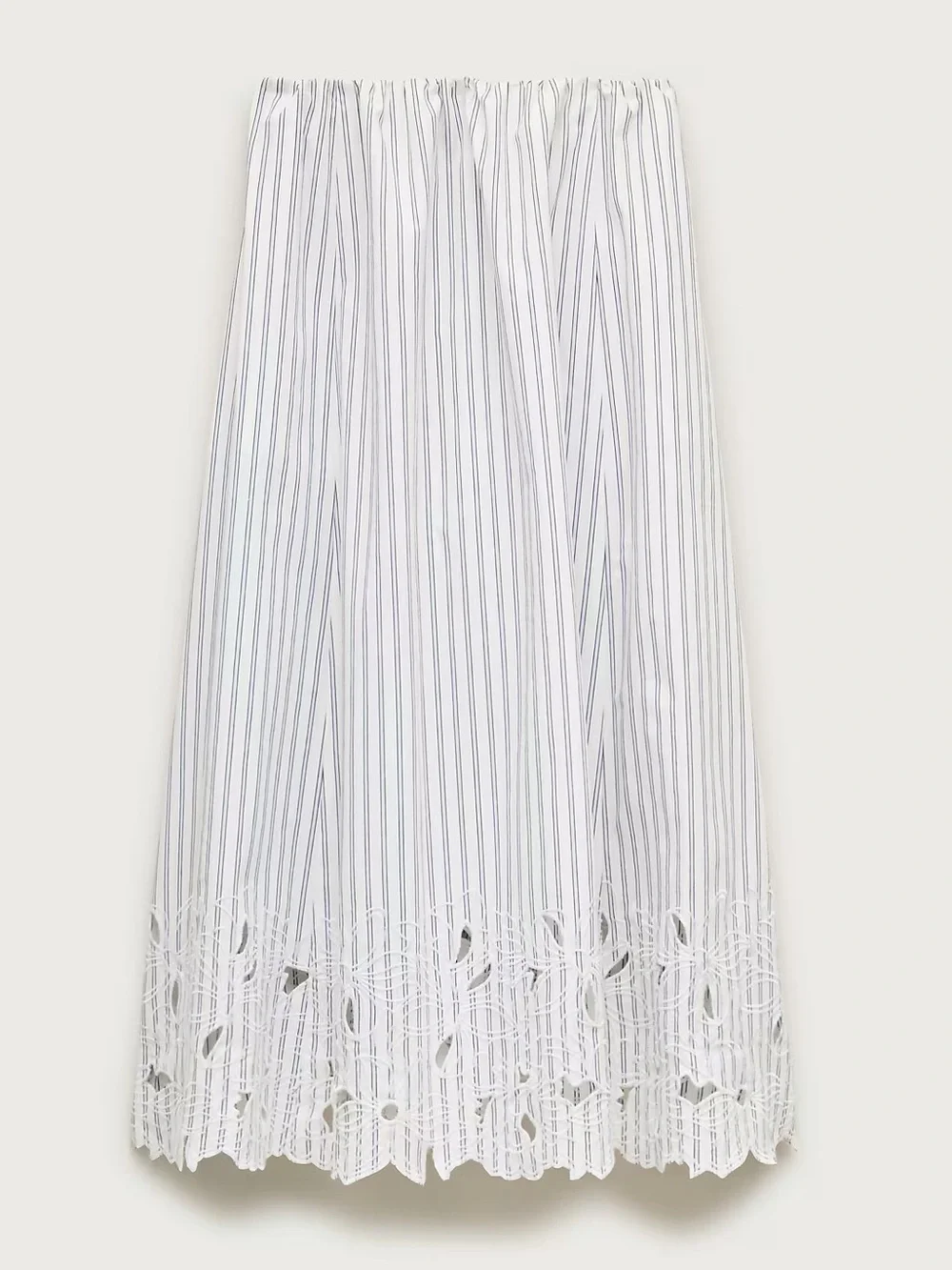 J.CREW Embroidered pull-on midi skirt in striped cotton poplin